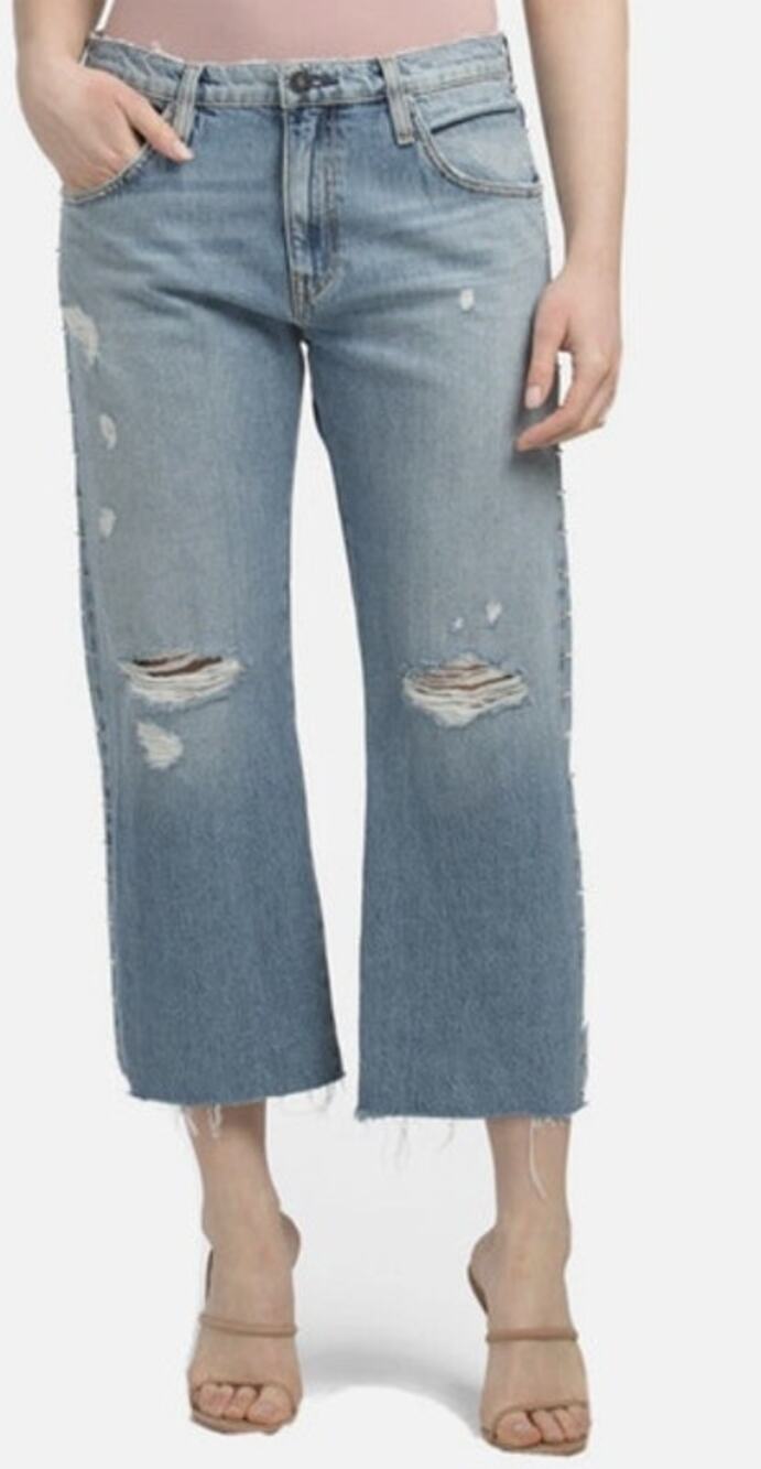 NWOT Womens Hudson Sloane Extreme Baggy Studded Cropped Raw Hem Jean Size 28